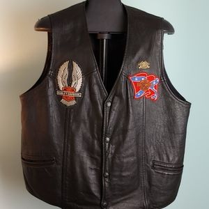 Leather vest with Harley patches